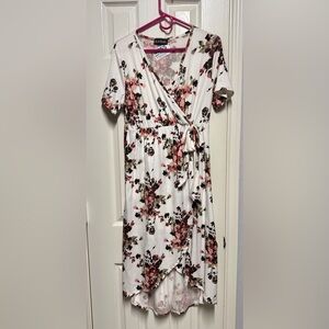 Floral Wrap Dress - White and Pink